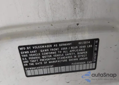 2014 Volkswagen Cc 2.0T R-Line from USA, damaged, VIN WVWBN7AN7EE528187